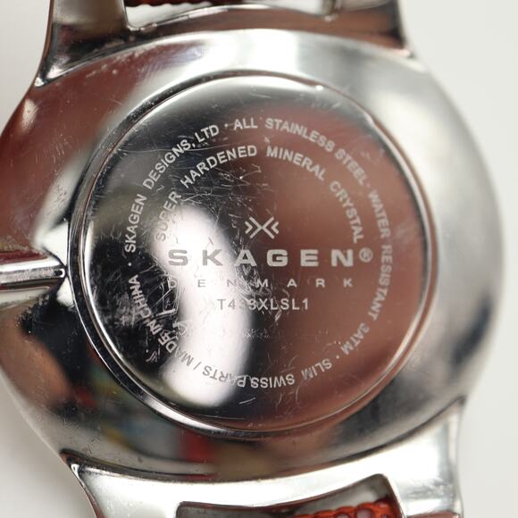Skagen Men Two Tone Slim Swiss Parts 38mm Watch Brown Lizard Leather New Battery - Picture 16 of 16